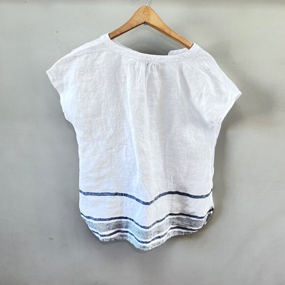 White & Blue‎ Striped Linen Top By Talbots Petite P - Picture 5 of 5